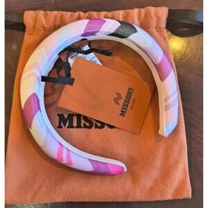 NWT Missoni Italy Zig Zag Wide Headband Pink White Black Purple Authentic